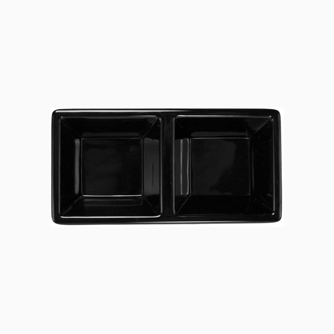 Black Melamine 5 inch 2-Section Rectangle Tray, 12/Case image 0