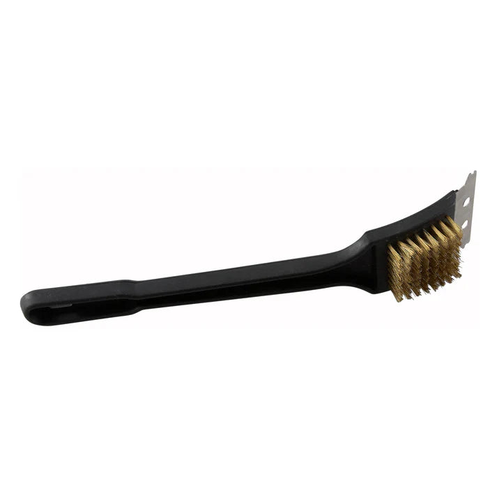 Winco BR-12 12" Plastic Handle Grill Brush with Wire Brass Bristles and Metal Scraper