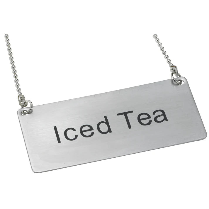 Winco SGN-205 3-1/2" x 1-3/4" Stainless Steel Hanging Chain Sign – "Iced Tea"