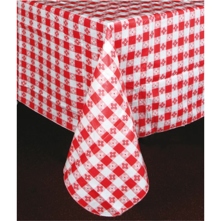 Winco TBCS-52R 52" x 52" Square Red Gingham Checkered Vinyl Tablecloth with Cotton Lining
