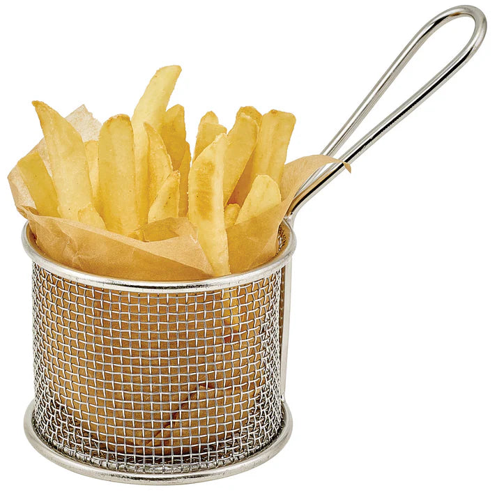 Winco FBM-32R 3-3/4" Round Mini Serving Basket, 18/8 Stainless Steel