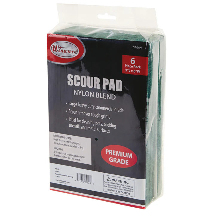 Winco SP-96N 6" x 9-3/8" Heavy-Duty Green Nylon Scouring Pads