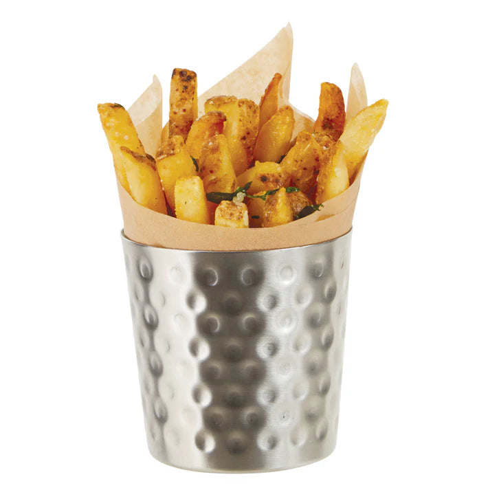Winco SFC-35H 3-1/4" x 3-1/2" Hammered Stainless Steel French Fry Serving Cup