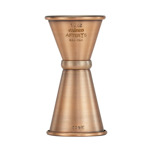 Winco After5 Japanese-Style Jigger – 1/2 × 3/4 oz, Antique Copper, 18/8 Stainless Steel