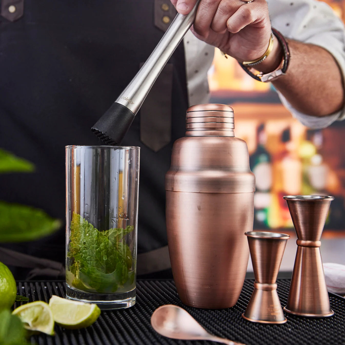 Winco After5 16 oz Bar Shaker – 3 Piece Set, Antique Copper, 18/8 Stainless Steel