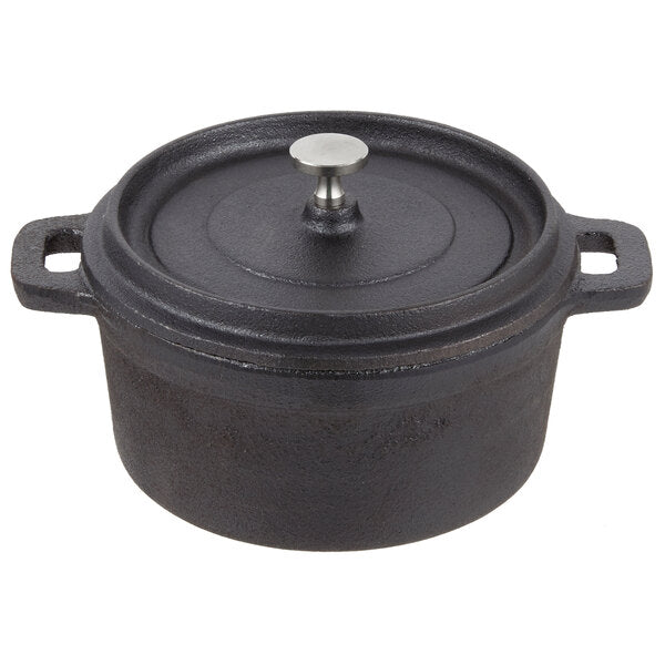 American Metalcraft CIPR5500 5" Round Cast Iron Baking Dish with Lid – 17 oz, Pre-Seasoned