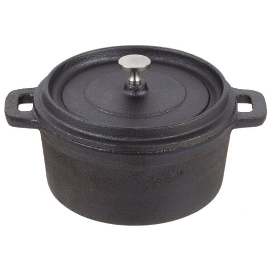 American Metalcraft CIPR5500 5" Round Cast Iron Baking Dish with Lid – 17 oz, Pre-Seasoned