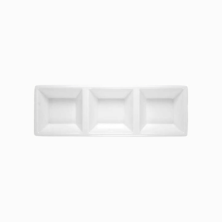 White Melamine 7.5 inch 3-Section Rectangle Plate image 0