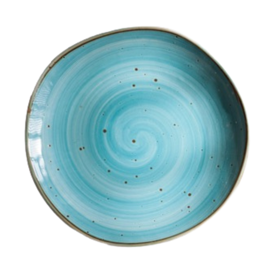 MCIC Organic 10.5" Teal Porcelain Dinner Plate, Artisanal Entrée Plate, 4/Case