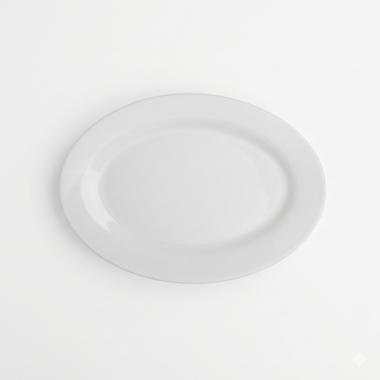 MCIC Orleans 14" Bone White Porcelain Wide-Rim Oval Platter, 12/Case