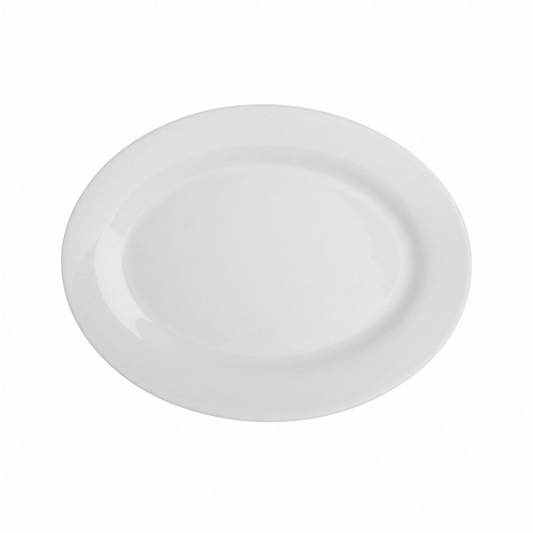 MCIC Orleans 10" Bone White Porcelain Wide-Rim Oval Platter, 24/Case