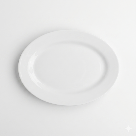 MCIC Orleans 12" Bone White Porcelain Wide-Rim Oval Platter, 24/Case