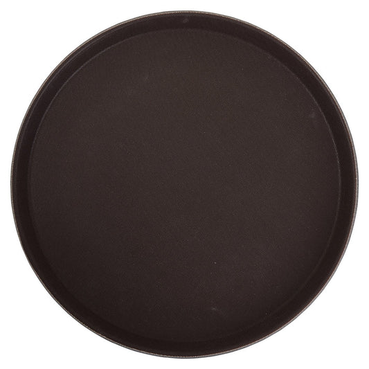 Winco Easy-Hold TRH-14K 14" Round Non-Slip Rubber-Lined Plastic Bar Tray