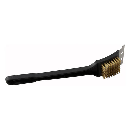 Winco BR-12 12" Plastic Handle Grill Brush with Wire Brass Bristles and Metal Scraper