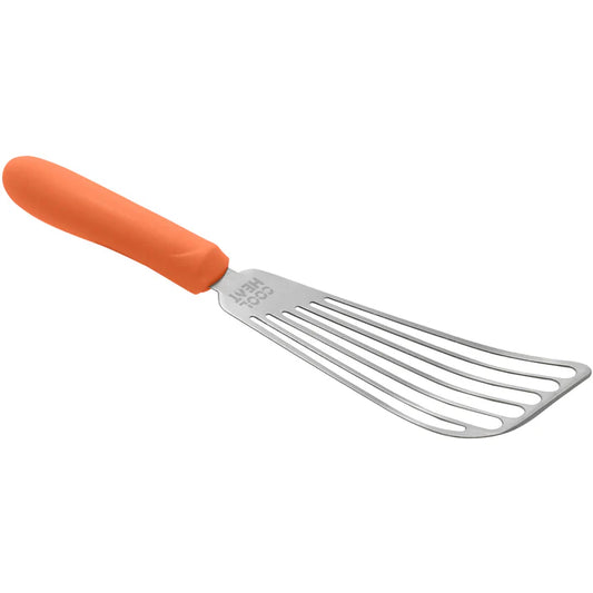 Winco Cool Heat TNH-60 6-3/4" x 3-1/4" High-Heat Flexible Fish Spatula with Orange Nylon Handle