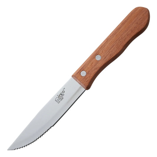 Winco KB-30W Jumbo 5" Pointed Tip Steak Knife with Oak Wood Handle, 12/Pack