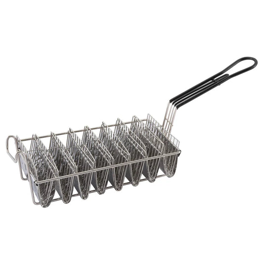 Winco TB-8 8-Slot Taco Shell Fry Basket, 6" Wide, Nickel-Plated Steel
