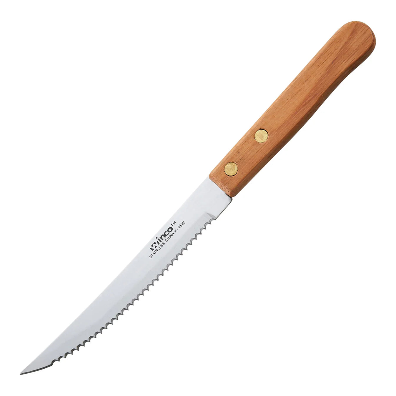 Winco K-45W 4-1/2" Pointed Tip Steak Knife with Wooden Handle, 12/Pack
