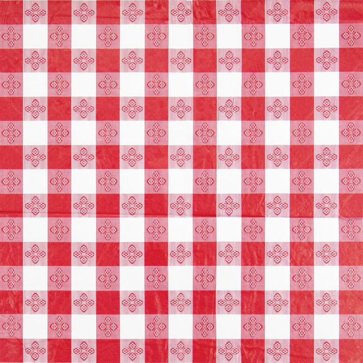 Winco TBCS-52R 52" x 52" Square Red Gingham Checkered Vinyl Tablecloth with Cotton Lining