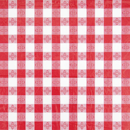 Winco TBCS-52R 52" x 52" Square Red Gingham Checkered Vinyl Tablecloth with Cotton Lining