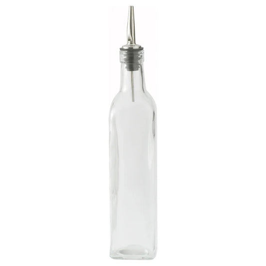 Winco GOB-16 16 oz. Glass Oil & Vinegar Cruet with Stainless Steel Pourer