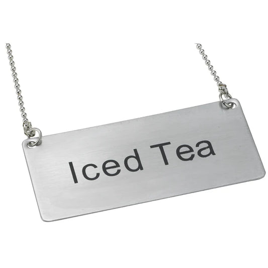 Winco SGN-205 3-1/2" x 1-3/4" Stainless Steel Hanging Chain Sign – "Iced Tea"