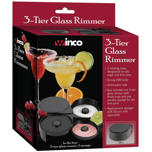 Winco GR-3 3-Tier Rotating Glass Rimmer for Salt, Sugar, and Lime Juice, NSF