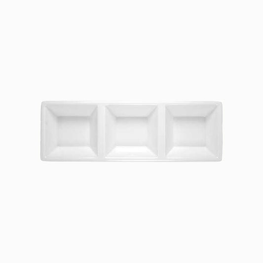 MCIC White Melamine 7.5 inch 3-Section Rectangle Plate, 6/Case image 0
