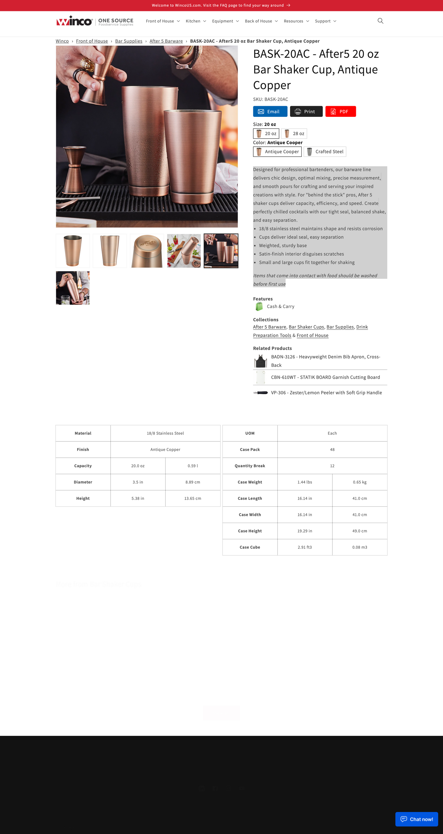 Winco After5 20 oz Bar Shaker Cup – Antique Copper, 18/8 Stainless Steel