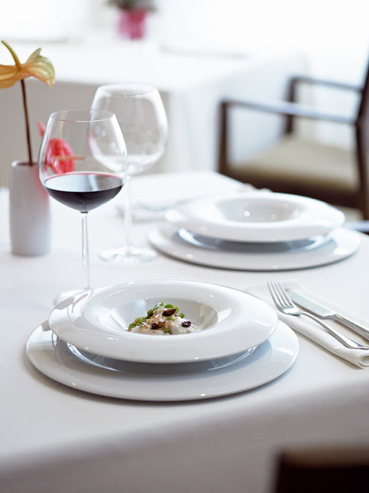 Porvasal Orbe 10.5" Bright White Porcelain Rimmed Dinner Plate, Plate Aro, 24/Case