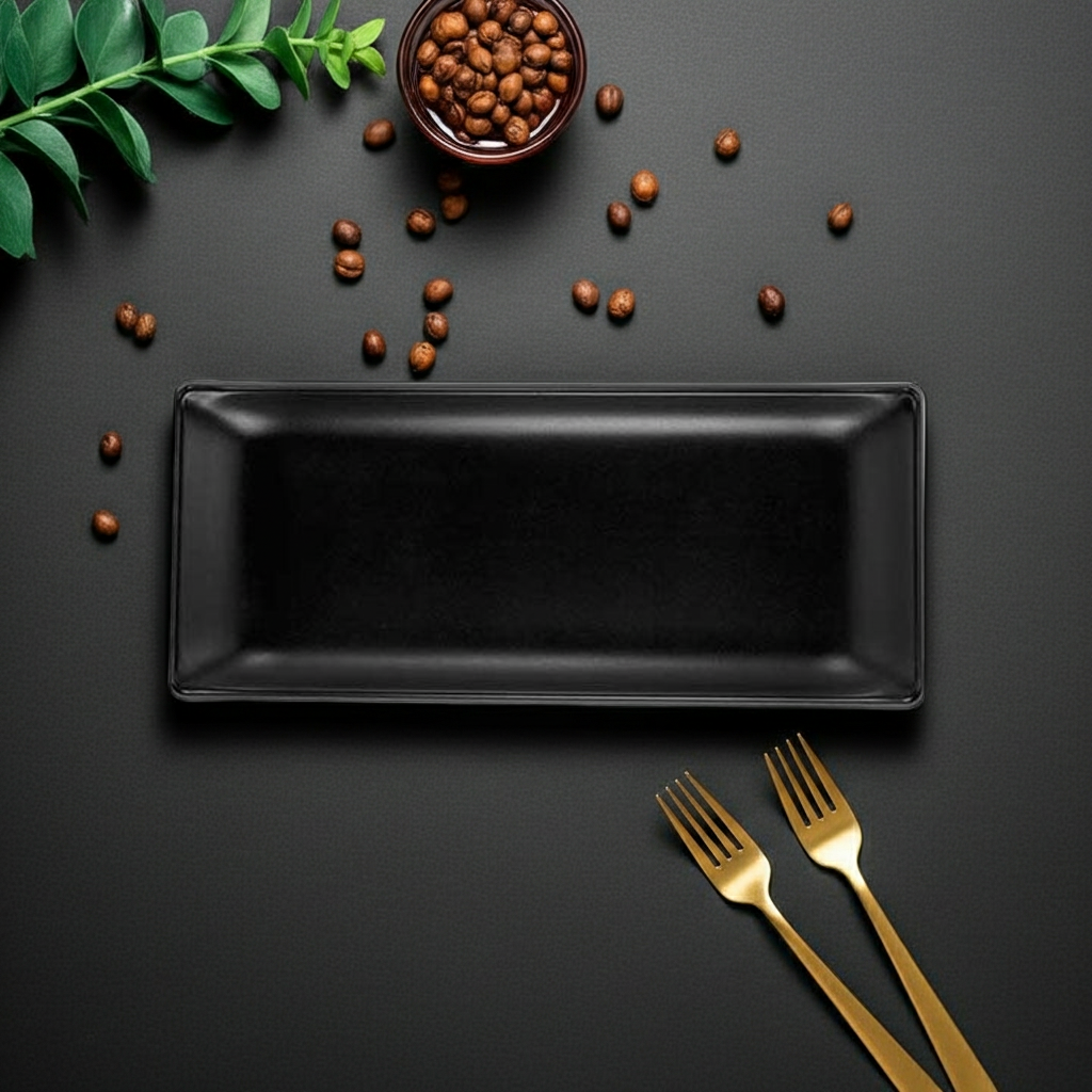 Black Melamine 8.5 inch Rectangle Tray, 6/Case