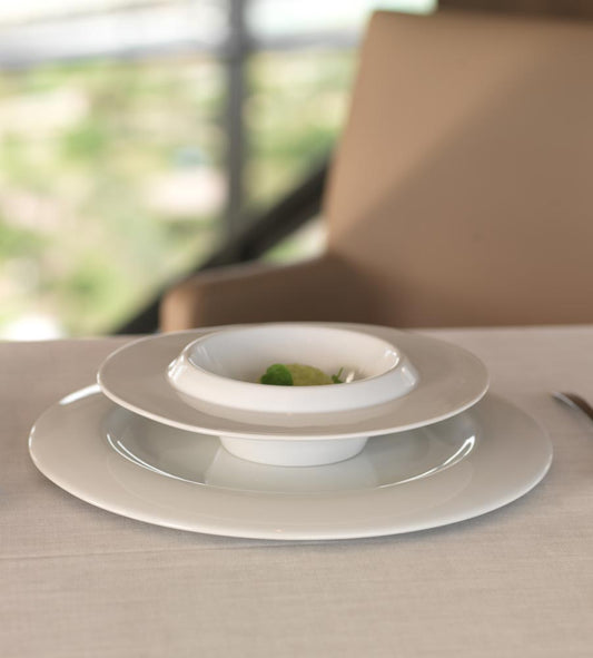 Porvasal Orbe 9.5" Bright White Porcelain Deep Rimmed Pasta & Soup Plate, Plate Bonnie, 24/Case