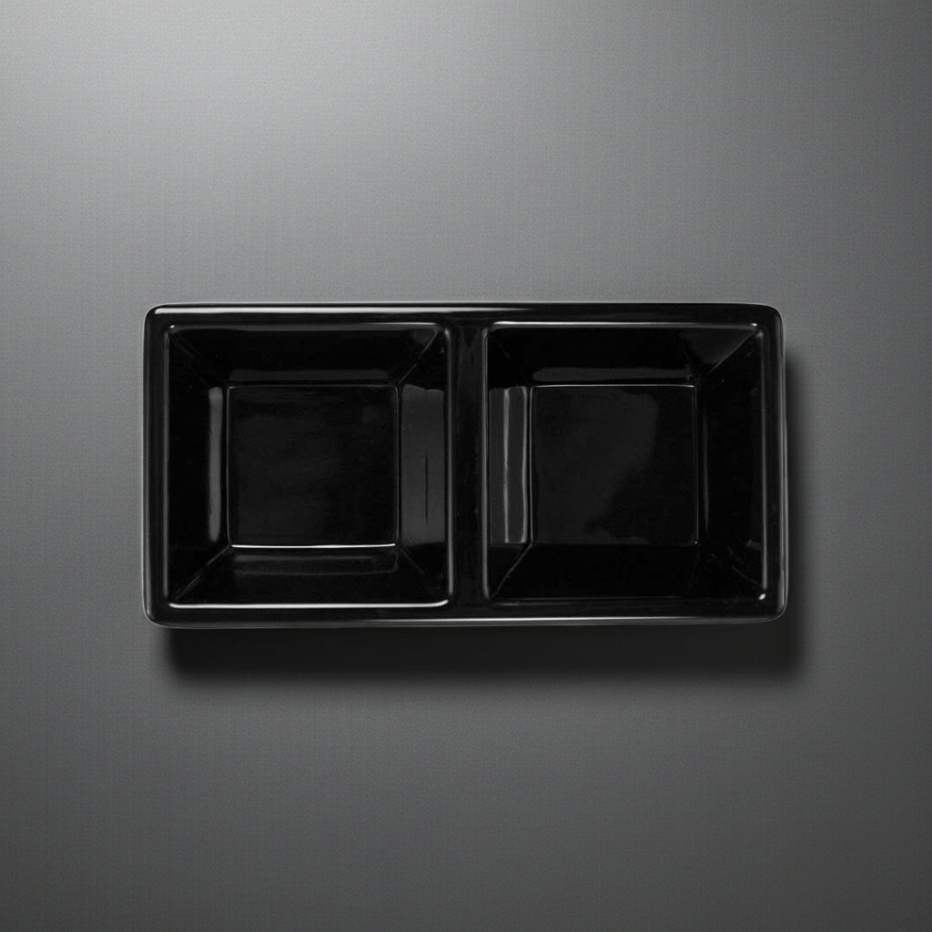 Black Melamine 5 inch 2-Section Rectangle Tray, 12/Case