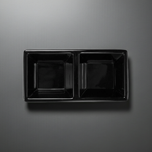 Black Melamine 5 inch 2-Section Rectangle Tray, 12/Case
